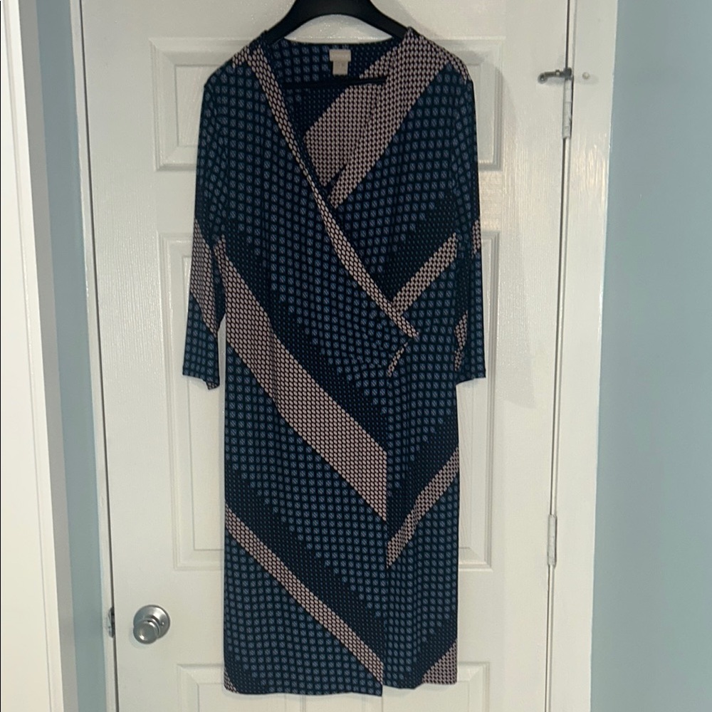 Chico's Blue Sheath Wrap Dress V-Neck 3/4 Sleeve Casual - Picture 1 of 11